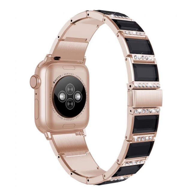 Apple Watch Band Jade Bracelet 42-44-45mm Gold Stainless Steel with Black Diamond