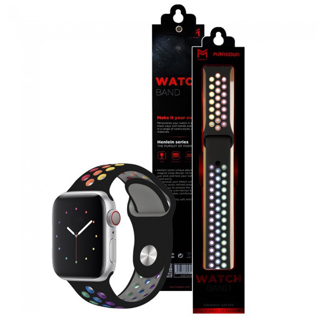 Apple Watch Band 42-44-45mm Silicone Nike Design Strap Henlein Series by  Margoun Pride Edition - Black Multicolor