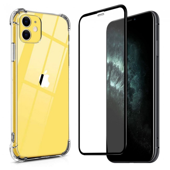 Apple iPhone 12 TPU Gorilla Soft Jelly Clear Case Cover with 3D Tempered Glass