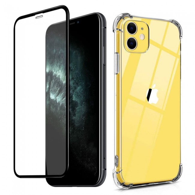 Apple iPhone 12 TPU Gorilla Soft Jelly Clear Case Cover with 3D Tempered Glass