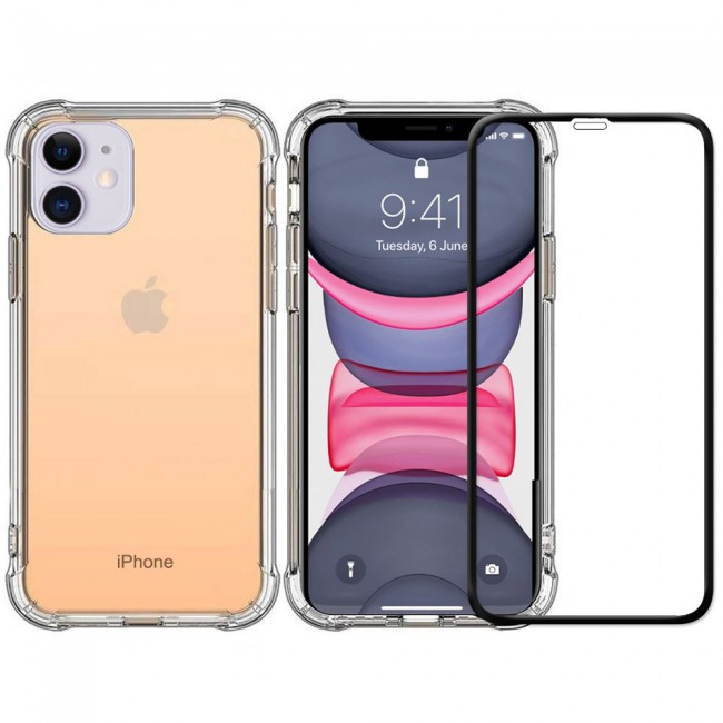Apple iPhone 12 TPU Gorilla Soft Jelly Clear Case Cover with 3D Tempered Glass