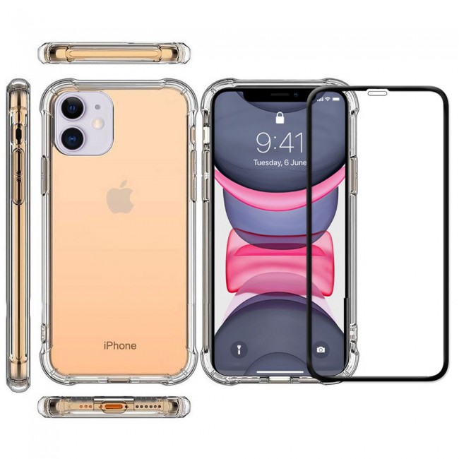 Apple iPhone 12 TPU Gorilla Soft Jelly Clear Case Cover with 3D Tempered Glass
