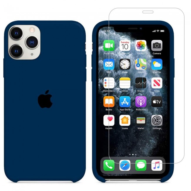 Margoun 2Pack Apple iPhone 12 Pro Max Silicone Case Cover and Clear Screen Protector - Dark Blue