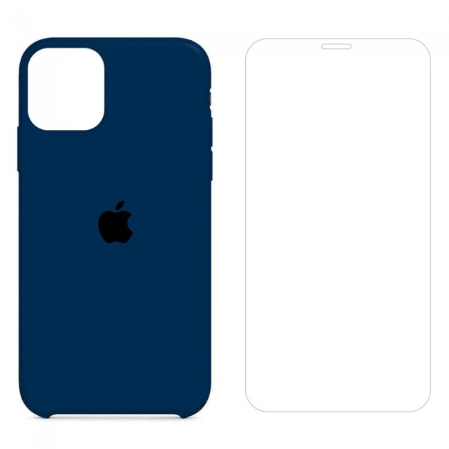 Margoun 2Pack Apple iPhone 12 Pro Max Silicone Case Cover and Clear Screen Protector - Dark Blue