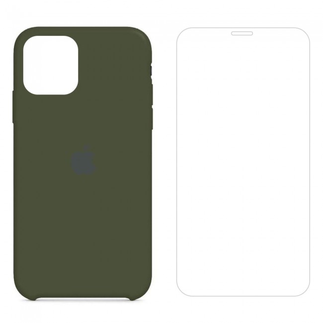 Margoun 2Pack Apple iPhone 12 Pro Max Silicone Case Cover and Clear Screen Protector - Dark Green