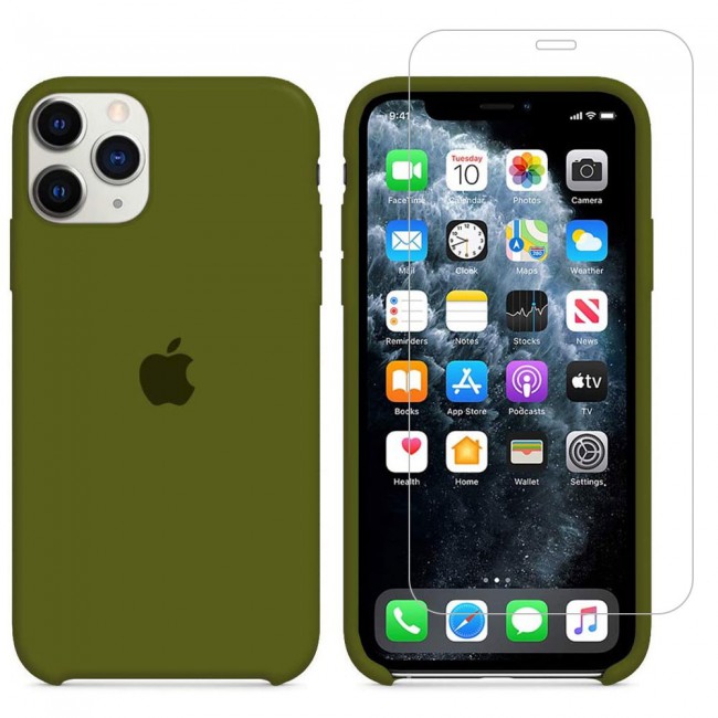 Margoun 2Pack Apple iPhone 12 and 12 Pro Silicone Case Cover and Clear Screen Protector - Cedar Green