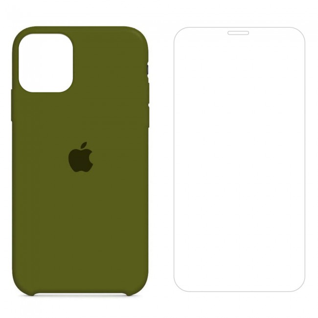 Margoun 2Pack Apple iPhone 12 and 12 Pro Silicone Case Cover and Clear Screen Protector - Cedar Green