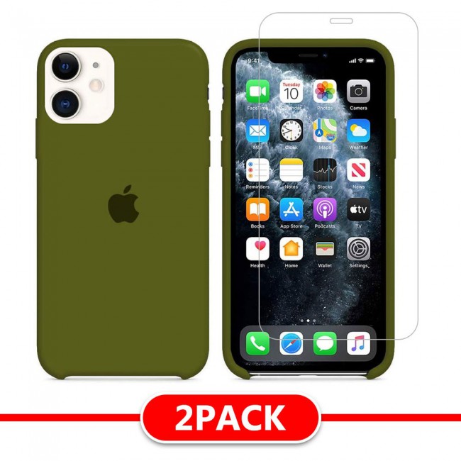 Margoun 2Pack Apple iPhone 12 and 12 Pro Silicone Case Cover and Clear Screen Protector - Cedar Green