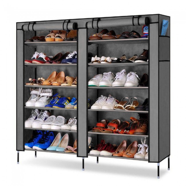 Big size 2 Row Shoe Organizer Dust Proof Shoe Rack Grey GSMPRICE