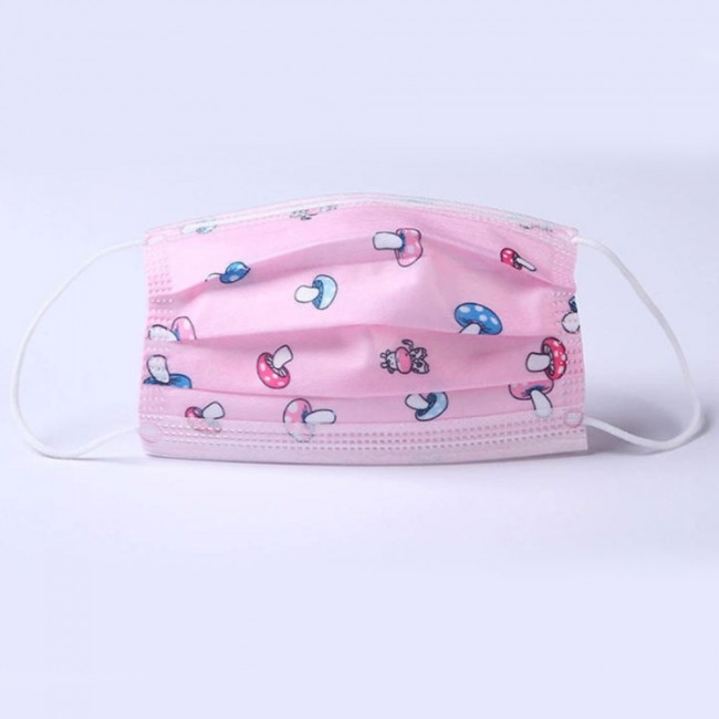 SUNFANY 10PCs Kids Children Disposable Face Industrial 3Ply Ear Loop Mushroom Printed Pink 
