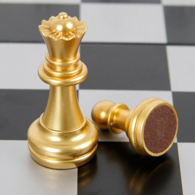 Magnetic Folding Chess Game with Silver and Gold Pieces – International Version