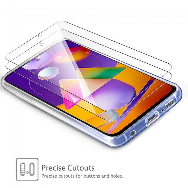 Galaxy M31s TPU Gorilla Soft Jelly Case Cover with 2 Tempered Glass Screen Protector - Clear