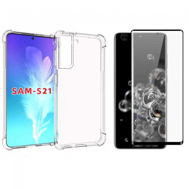 Samsung Galaxy S21 Clear TPU Gorilla Cover with 3D Tempered Screen Protector