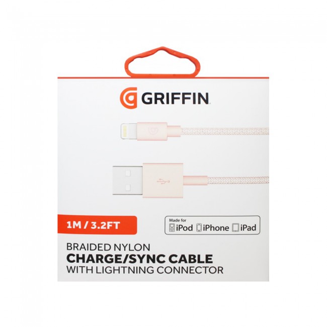 Griffin Charge Sync Lightning Cable Adapter Braided Nylon 1m , 3.2ft for iphone , ipad , ipod ( White , Yellow , Rose Gold )
