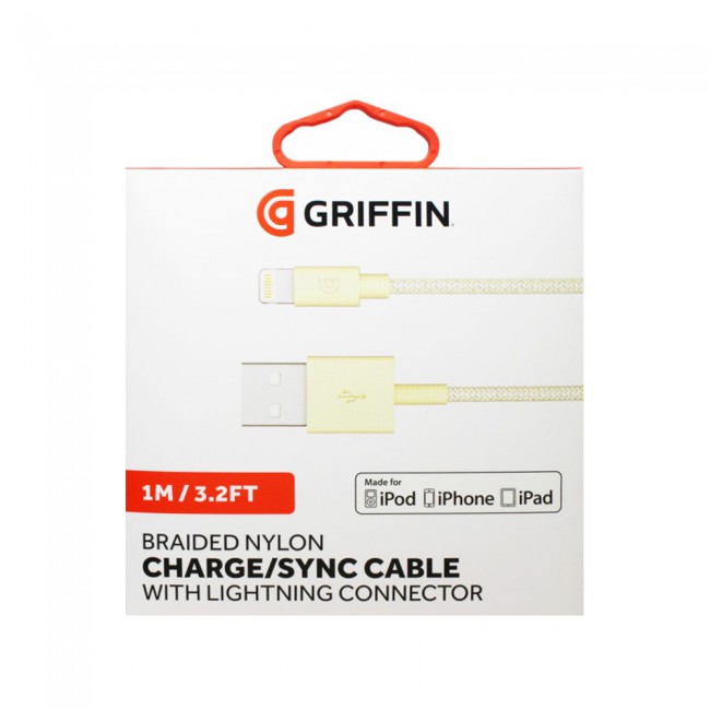 Griffin Charge Sync Lightning Cable Adapter Braided Nylon 1m , 3.2ft for iphone , ipad , ipod ( White , Yellow , Rose Gold )