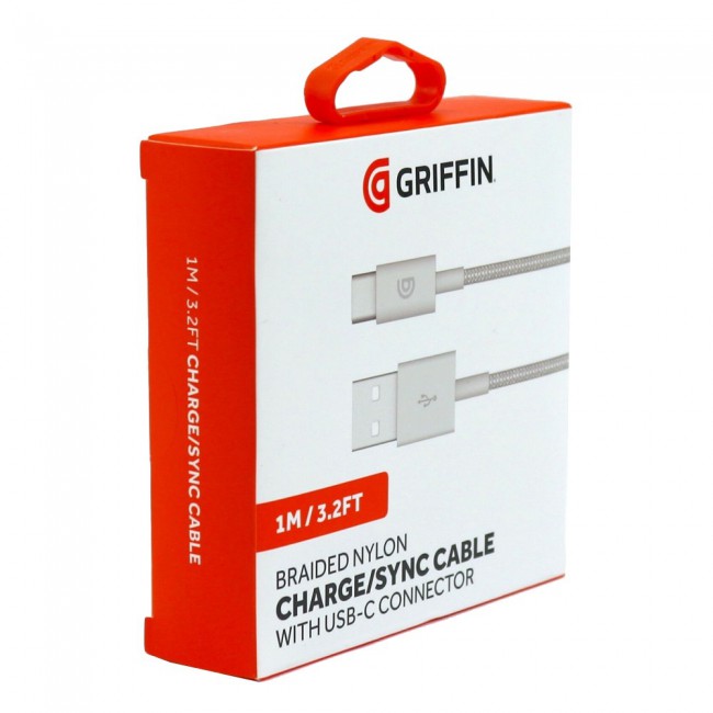 Griffin USB-C to USB-A Charge Sync Cable Adapter Braided Nylon 1m , 3.2ft , ( White )
