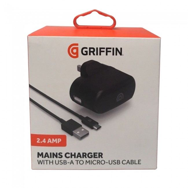 Griffin 2.4 AMP Mains Wall Charger with USB-A to Lightning Cable ( Black )