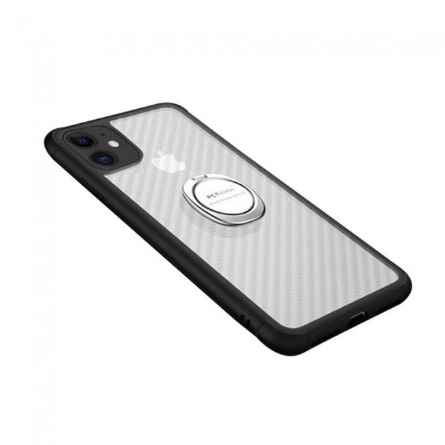 Iphone 11 Case Cover Carbon Fiber with Ring Holder Kickstand PCT Fashion (6.1 inch) – Black , White