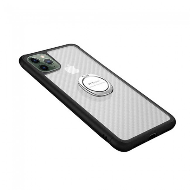 Iphone 11 Pro Max Case Cover Carbon Fiber with Ring Holder Kickstand PCT Fashion (6.5 inch) – Black , White