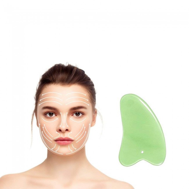 Jade Heart Stone Gua Sha Facial Massage Tool - Green