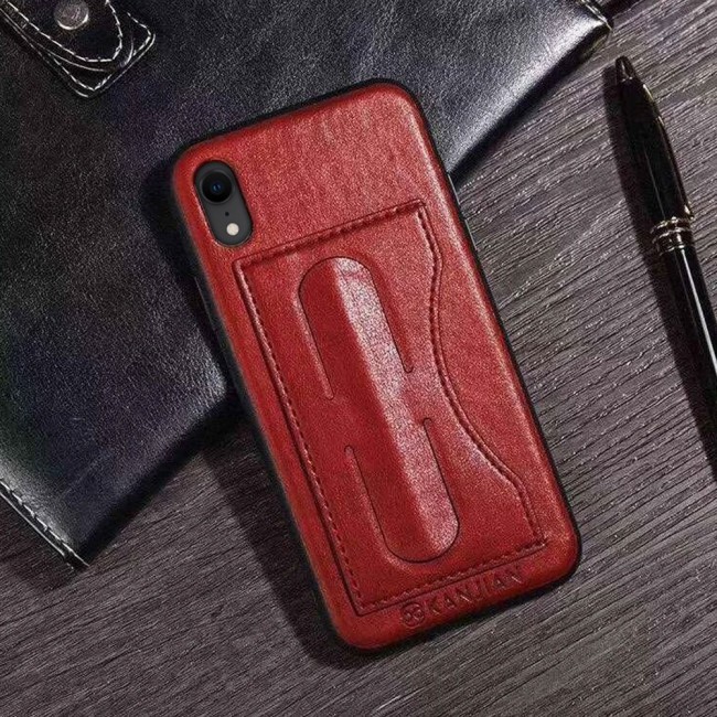 Leather Grip Standing Case Cover for iPhone XR Kanjian - Red