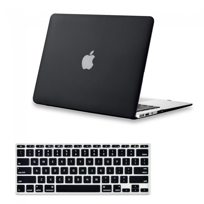 2Pack MacBook Air 13-inch A1396 A1466 A1369 Protective Hard Case with Premium Keyboard Cover - Black