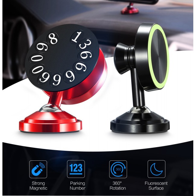 Margoun Magnetic Car Mount Phone Holder with Parking Number Display for Samsung Galaxy A8 / A8 Plus / A8 Star in ( Black , Red )