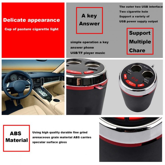 A23 Car Multi-Functional Dual-USB Cigarette Lighter - Black