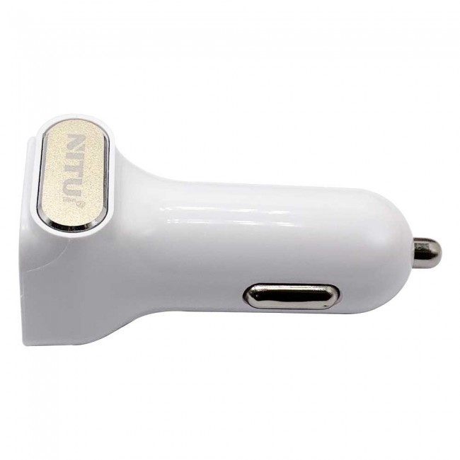 Nitu Dual USB Car Charger 2.4A for Android and iOS with Lightning , Micro and Type-C USB Cable – White