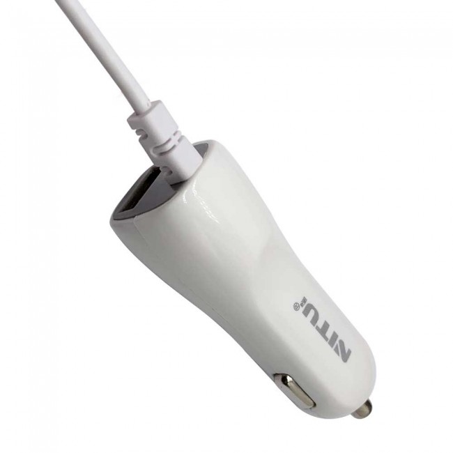 Nitu NT-CC12 Universal Car Charger 2.0A with Lightning , Micro and Type-C USB Cable - White
