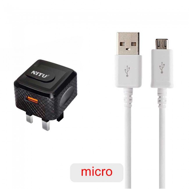 Nitu NT-TC040F Cualcomm 3.0 Quick Charge Wall Charger with Lightning , Micro and Type-C USB Cable – Black