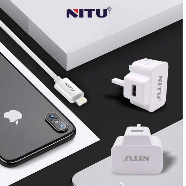Nitu NT-TC16 Wall Charger 2.0A for Android and iOS Devices with Lightning , Micro and Type-C USB Cable - White