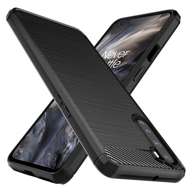 OnePlus Nord Brushed Carbon Fiber Case Cover - Black
