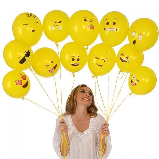 Party Props 100 Pcs Emoji Balloons Mixed Smiley Designs