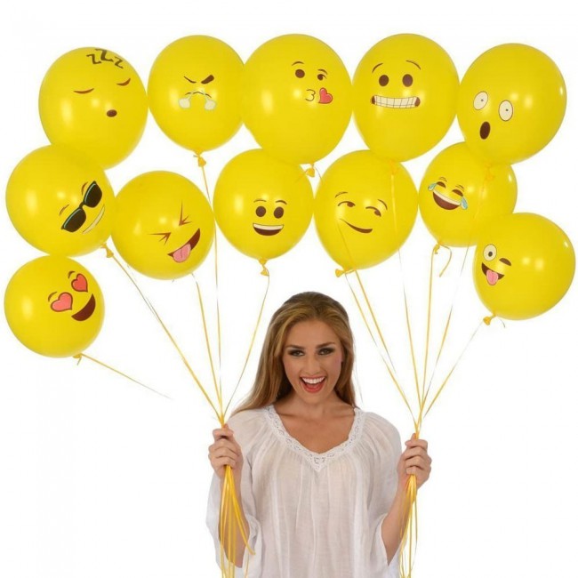 Party Props 25 Pcs Emoji Balloons Mixed Smiley Designs