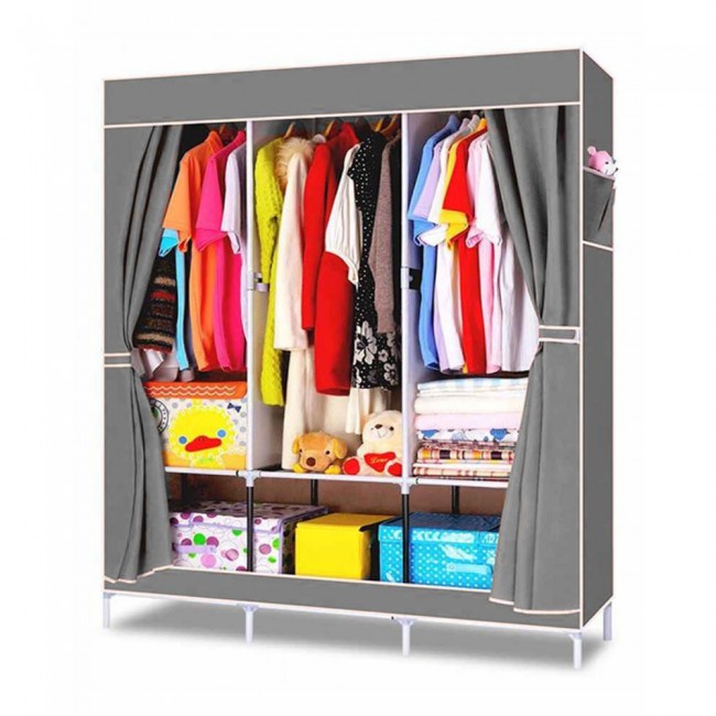 Portable Fabric Wardrobe Clothes Organizer Grey GSMPRICE