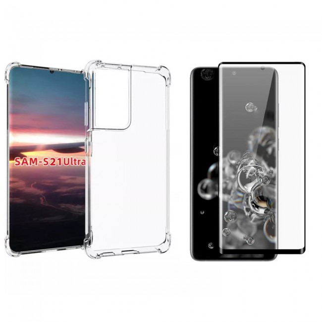 Samsung Galaxy S21 Ultra Clear TPU Gorilla Cover with 3D Tempered Screen Protector