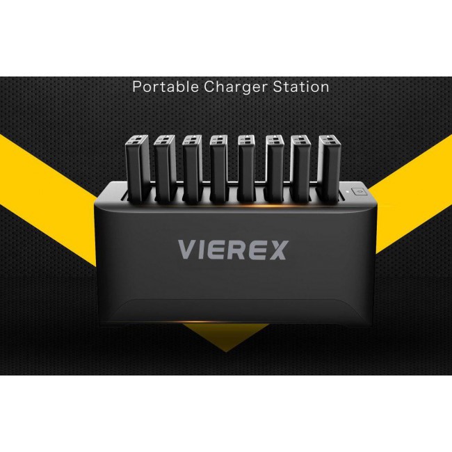 Vierex 10000mAh Charging Station with 8 Portable Power Banks - Black