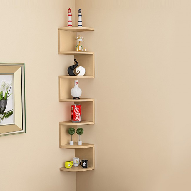 Zig Zag Corner Wall Shelf Organizer 7 Tier Brown GSMprice