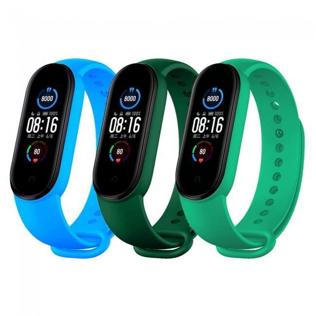 Xiaomi Mi Band 5 and Mi Band 6 Replacement Silicone Band 3 Packs - Blue Dark Green Light Green