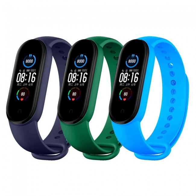 Xiaomi Mi Band 5 and Mi Band 6 Replacement Silicone Band 3 Packs - Green Grey Blue