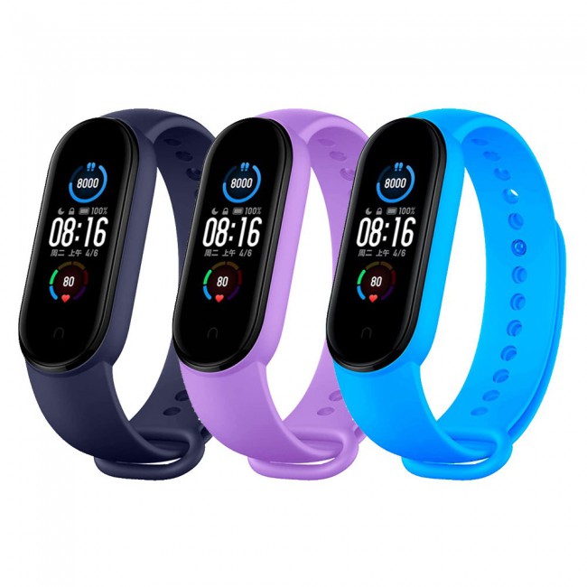 Xiaomi Mi Band 5 and Mi Band 6 Replacement Silicone Band 3 Packs - Dark Blue Purple Blue