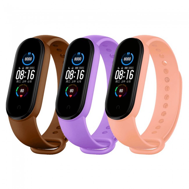 Xiaomi Mi Band 5 and Mi Band 6 Replacement Silicone Band 3 Packs - Peach Purple Brown