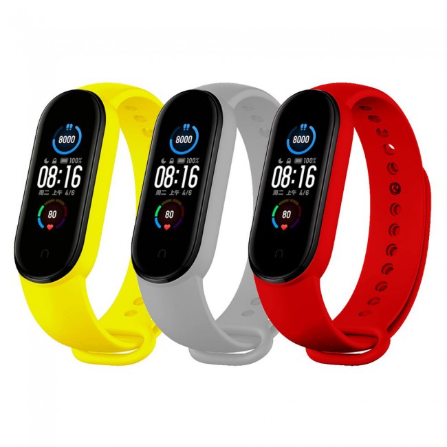 Xiaomi Mi Band 5 and Mi Band 6 Replacement Silicone Band 3 Packs - Yellow Grey Red