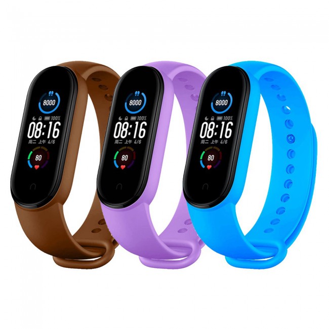 Xiaomi Mi Band 5 and Mi Band 6 Replacement Silicone Band 3 Packs - Brown Purple Blue