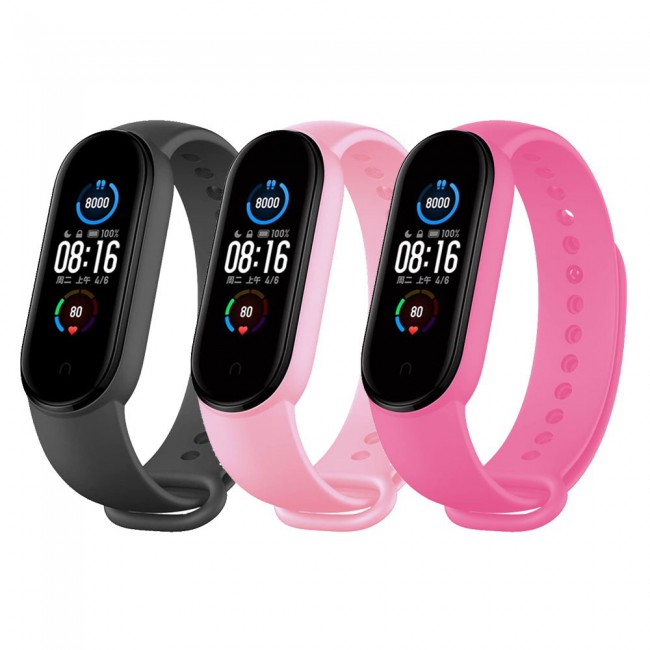 Xiaomi Mi Band 5 and Mi Band 6 Replacement Silicone Band 3 Packs - Pink Hot-Pink Dark-Grey