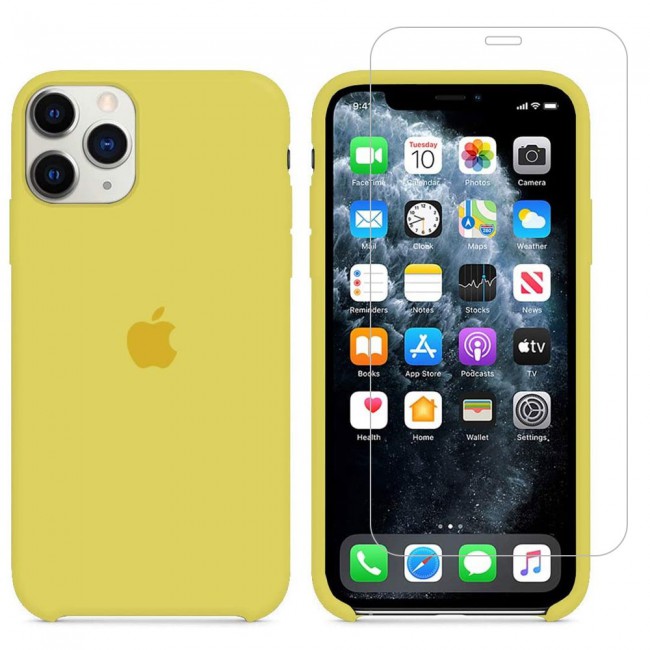 Margoun 2Pack Apple iPhone 12 Pro Max Silicone Case Cover and Clear Screen Protector - Matte Yellow