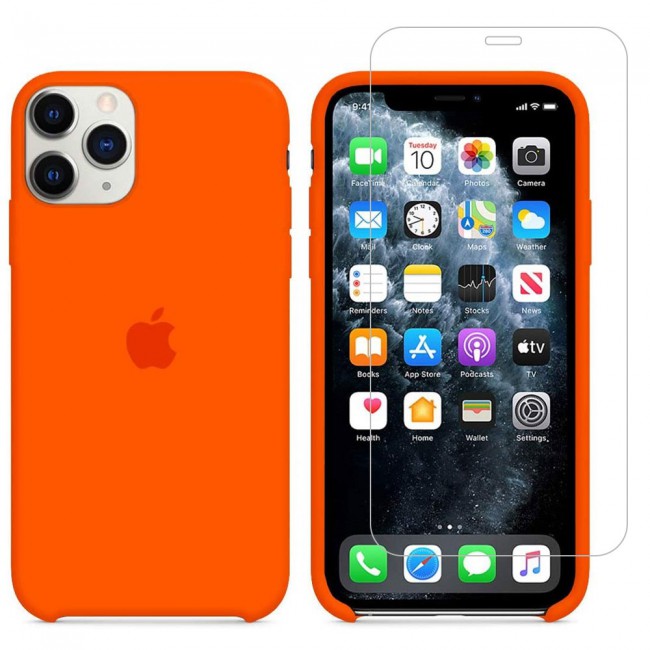 Margoun 2Pack Apple iPhone 12 Pro Max Silicone Case Cover and Clear Screen Protector - Orange
