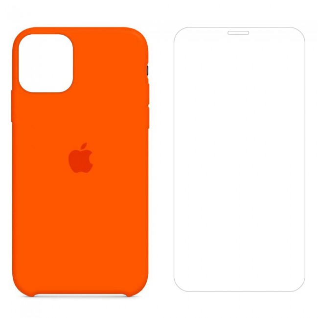 Margoun 2Pack Apple iPhone 12 Pro Max Silicone Case Cover and Clear Screen Protector - Orange