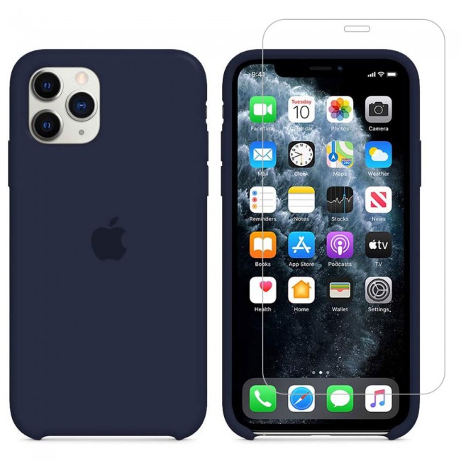 Margoun 2Pack Apple iPhone 12 Pro Max Silicone Case Cover and Clear Screen Protector - Navy Blue